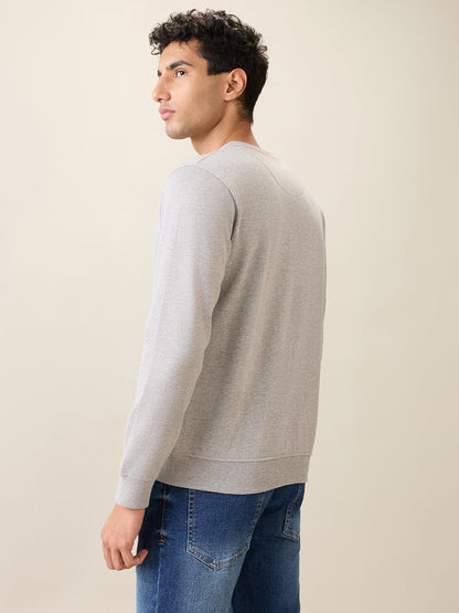 Park Avenue Men Grey Printed Slim Fit Cotton Blend Round Neck Collar Sweatshirt