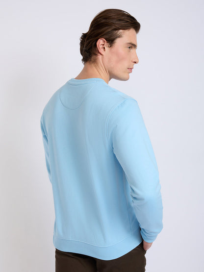 Park Avenue Men Blue Printed Slim Fit Cotton Blend Round Neck Collar Sweatshirt