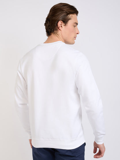 Park Avenue Men White Printed Slim Fit Cotton Blend Round Neck Collar Sweatshirt