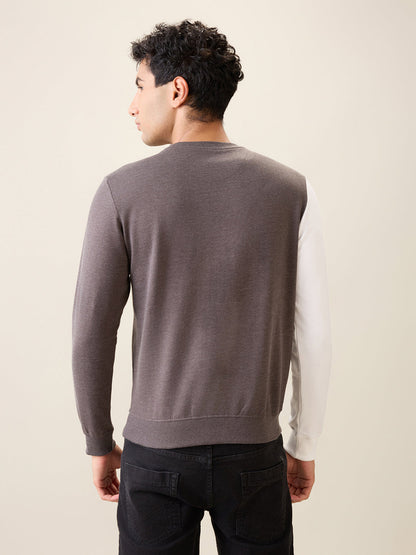 Park Avenue Men Black Cut & Sew Slim Fit Cotton Blend Crew Neck Collar Sweatshirt