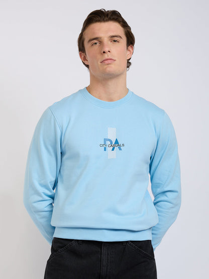 Park Avenue Men Blue Printed Slim Fit Cotton Blend Round Neck Collar Sweatshirt