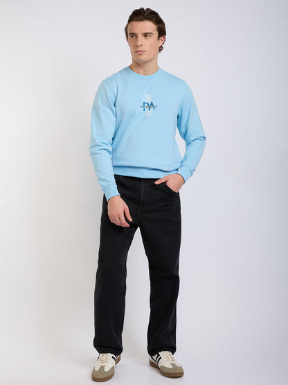 Park Avenue Men Blue Printed Slim Fit Cotton Blend Round Neck Collar Sweatshirt