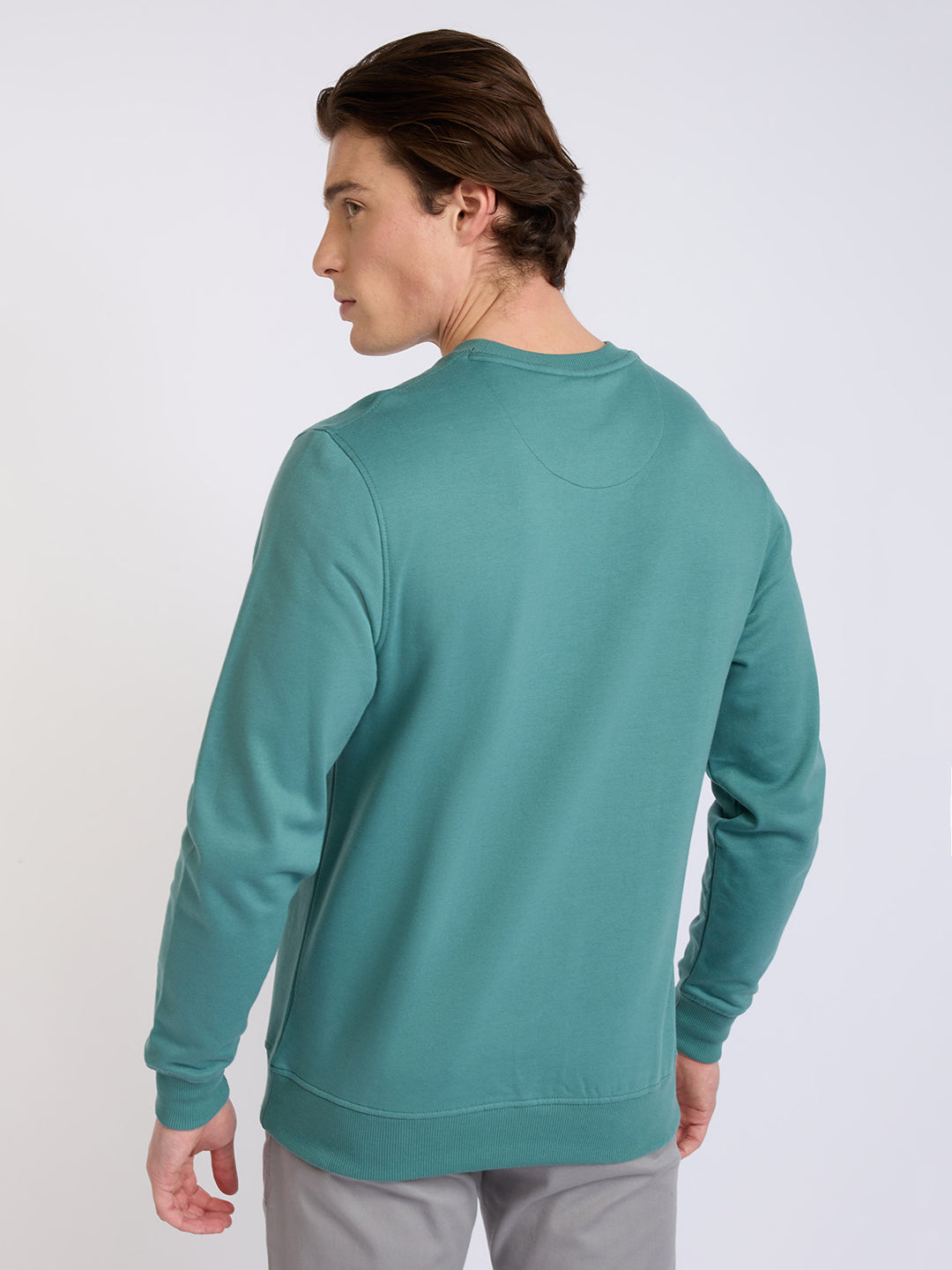 Park Avenue Men Green Printed Slim Fit Cotton Blend Round Neck Collar Sweatshirt