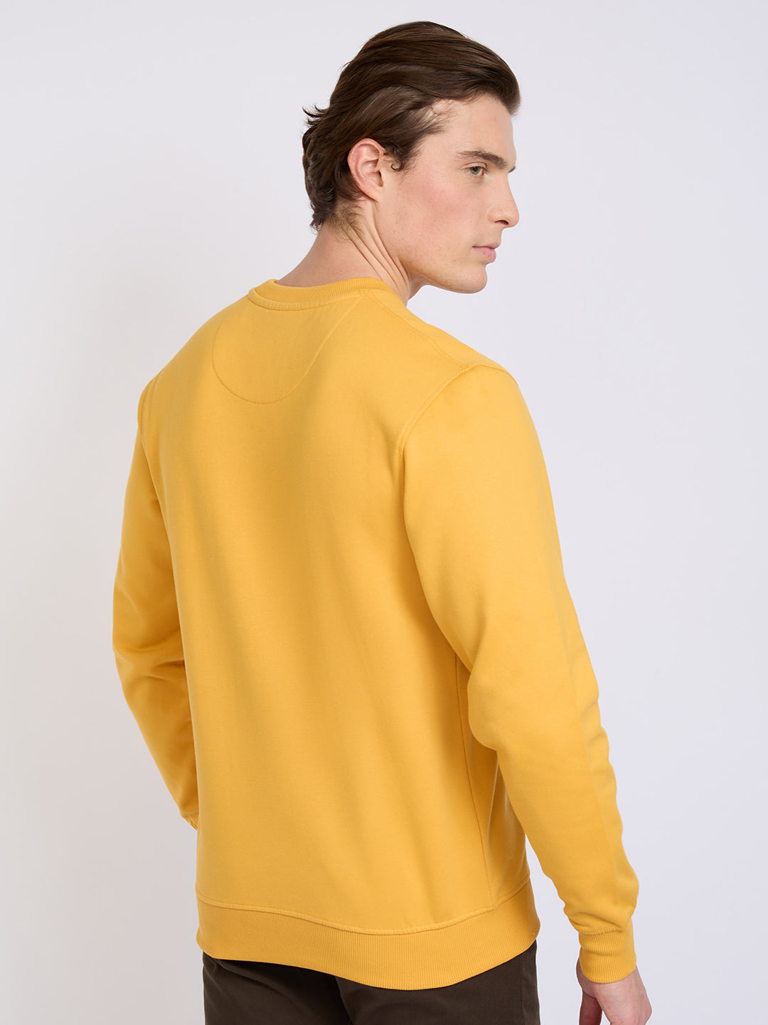 Park Avenue Men Yellow Printed Slim Fit Cotton Blend Round Neck Collar Sweatshirt