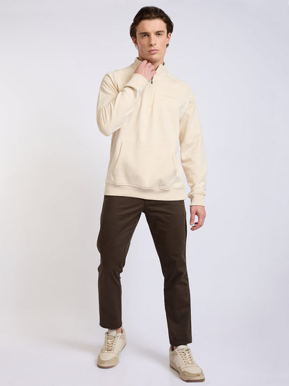 Park Avenue Men Brown Solid Slim Fit Cotton Blend Full Sleeve Sweatshirt