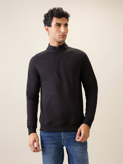 Park Avenue Men Black Solid Slim Fit Cotton Blend Full Sleeve Sweatshirt