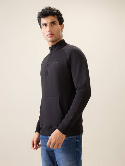 Park Avenue Men Black Solid Slim Fit Cotton Blend Full Sleeve Sweatshirt