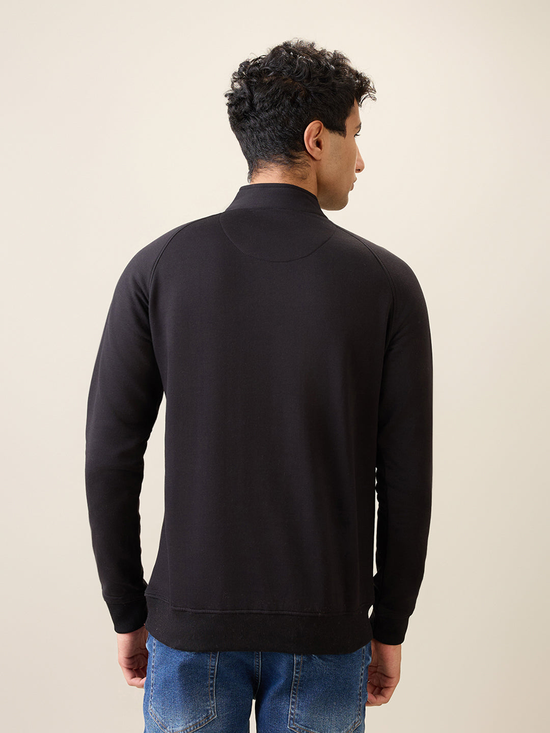 Park Avenue Men Black Solid Slim Fit Cotton Blend Full Sleeve Sweatshirt