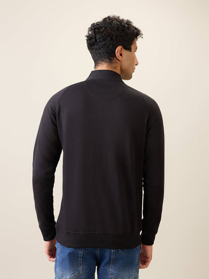 Park Avenue Men Black Solid Slim Fit Cotton Blend Full Sleeve Sweatshirt