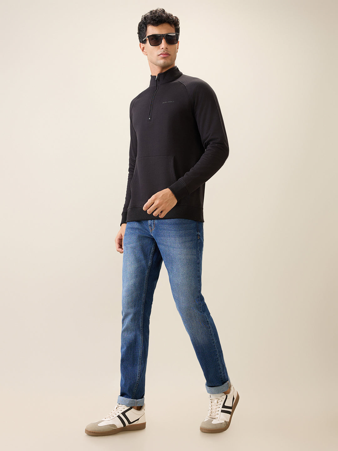 Park Avenue Men Black Solid Slim Fit Cotton Blend Full Sleeve Sweatshirt