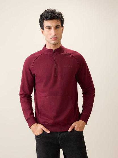 Park Avenue Men Red Solid Slim Fit Cotton Blend Full Sleeve Sweatshirt