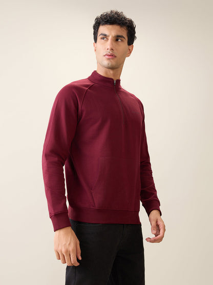 Park Avenue Men Red Solid Slim Fit Cotton Blend Full Sleeve Sweatshirt