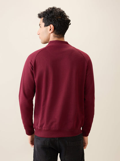 Park Avenue Men Red Solid Slim Fit Cotton Blend Full Sleeve Sweatshirt