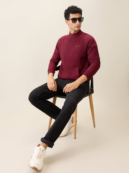 Park Avenue Men Red Solid Slim Fit Cotton Blend Full Sleeve Sweatshirt