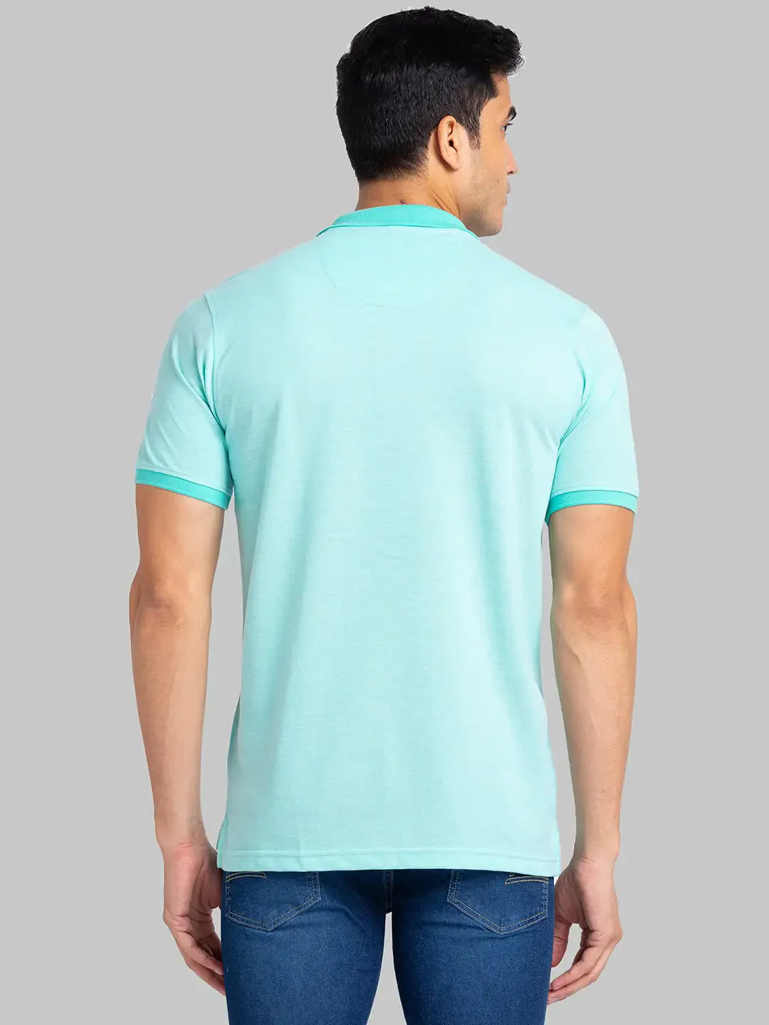 Men Green Slim Fit Two Tone Cotton Polyester Blend Round Neck Collar Polo T-Shirt