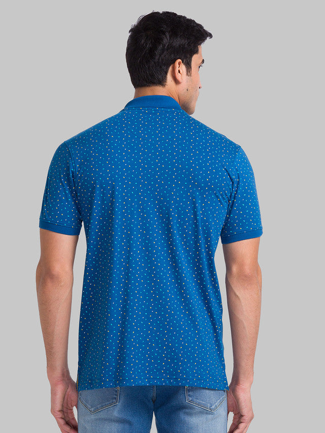 Park Avenue Blue Printed Slim Fit Cotton Blend T-Shirt