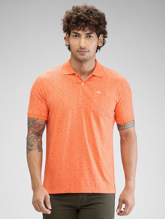 Park Avenue Orange Printed Slim Fit Cotton Blend T-Shirt