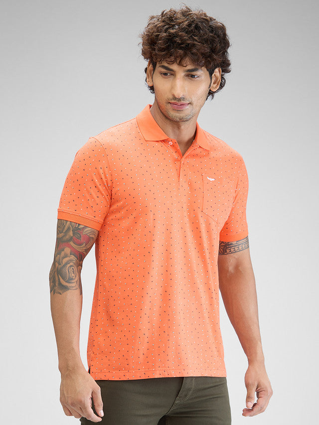 Park Avenue Orange Printed Slim Fit Cotton Blend T-Shirt