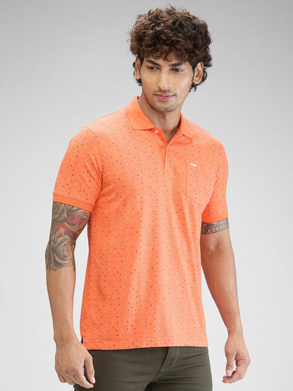 Park Avenue Orange Printed Slim Fit Cotton Blend T-Shirt