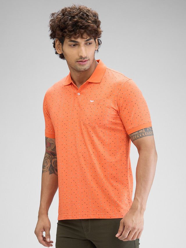 Park Avenue Orange Printed Slim Fit Cotton Blend T-Shirt