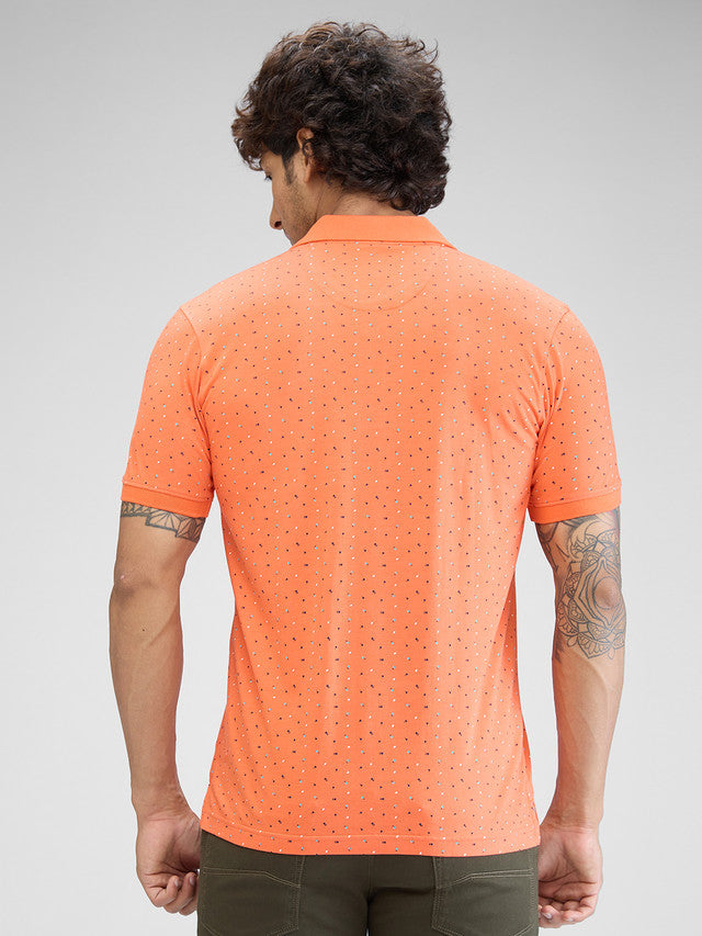 Park Avenue Orange Printed Slim Fit Cotton Blend T-Shirt