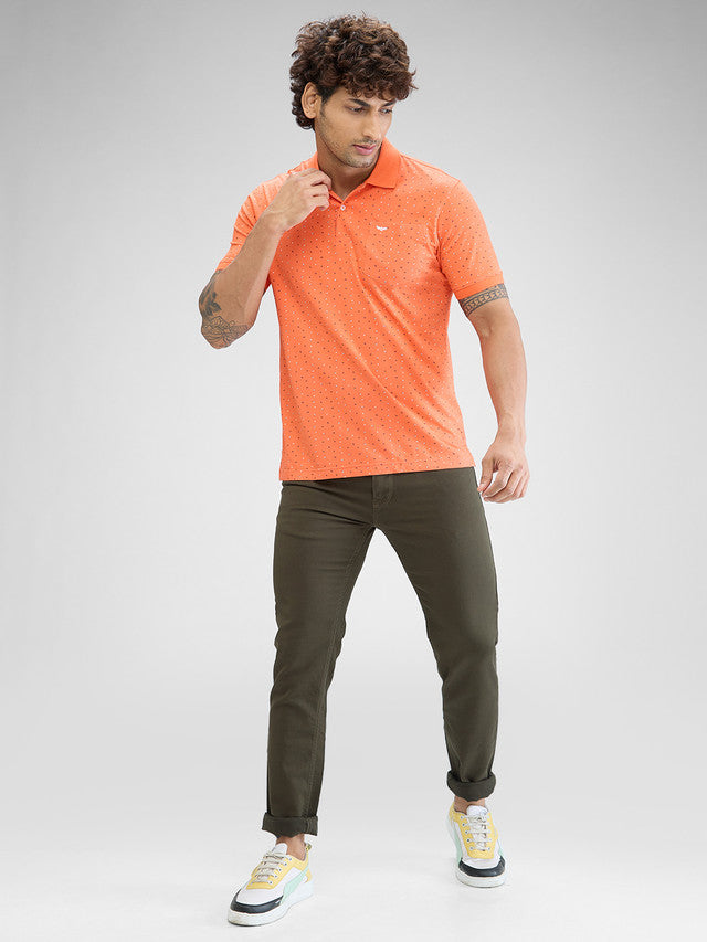 Park Avenue Orange Printed Slim Fit Cotton Blend T-Shirt