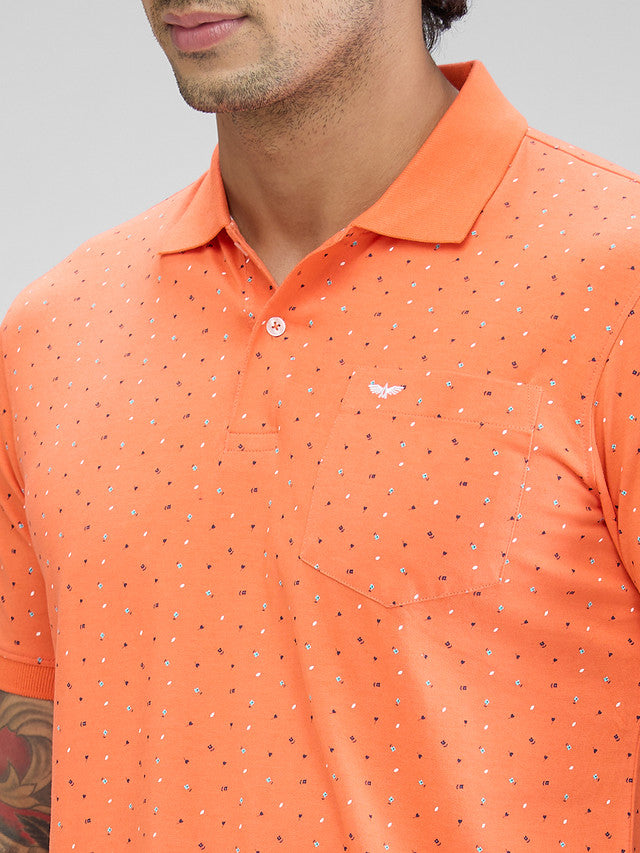 Park Avenue Orange Printed Slim Fit Cotton Blend T-Shirt