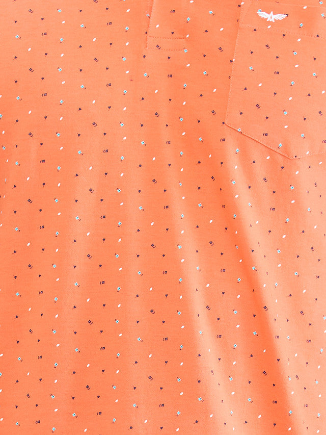Park Avenue Orange Printed Slim Fit Cotton Blend T-Shirt