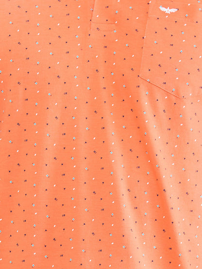 Park Avenue Orange Printed Slim Fit Cotton Blend T-Shirt