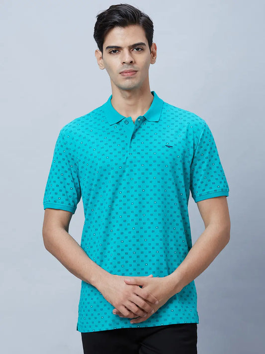 Men Green Slim Fit Print Cotton T-Shirt