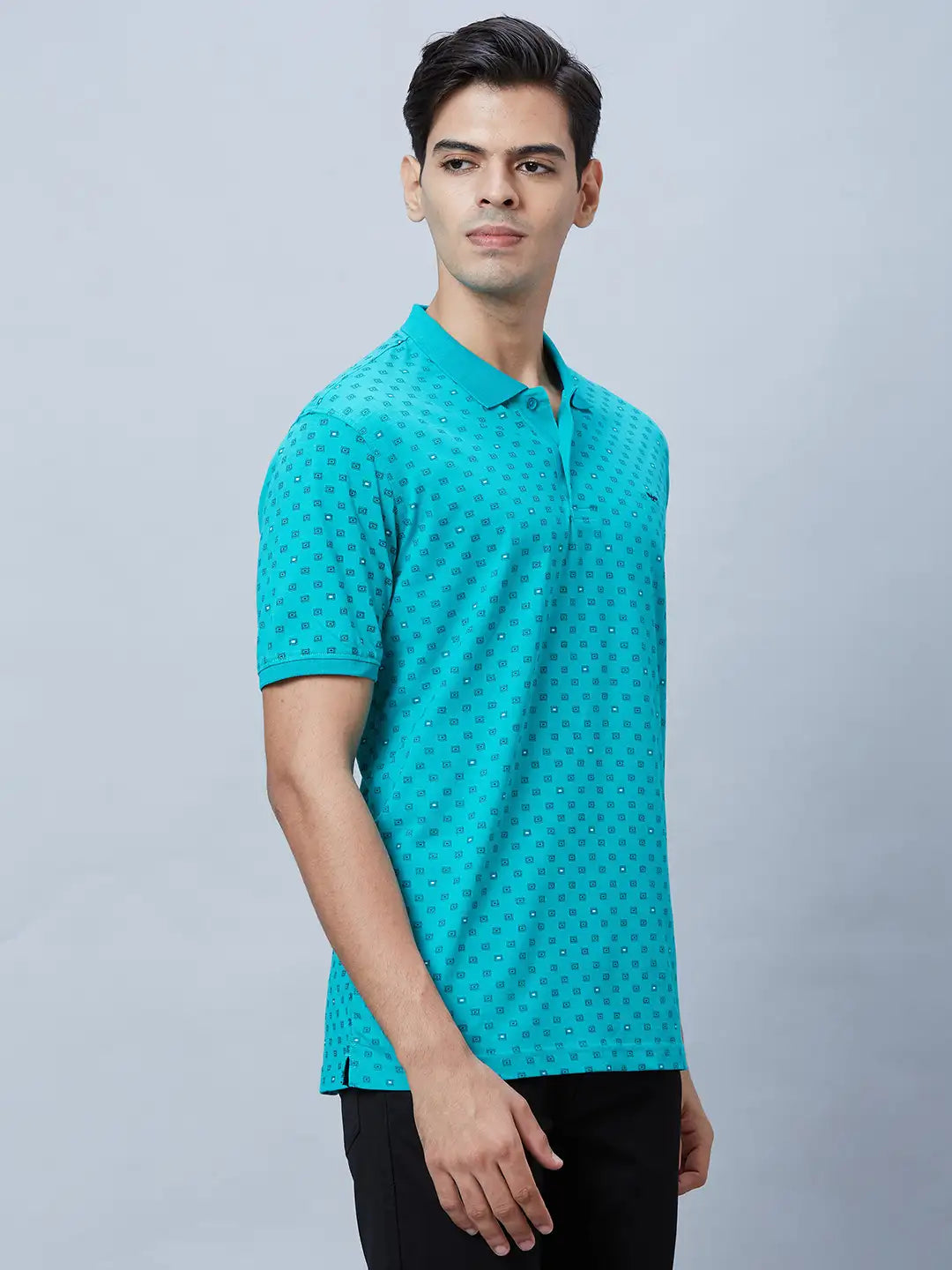 Men Green Slim Fit Print Cotton T-Shirt