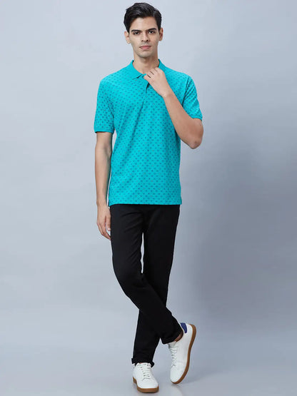 Men Green Slim Fit Print Cotton T-Shirt