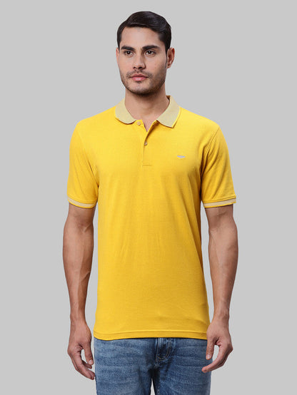 Park Avenue Men Yellow Solid Slim Fit Cotton Blend T-Shirt