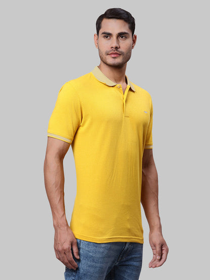Park Avenue Men Yellow Solid Slim Fit Cotton Blend T-Shirt