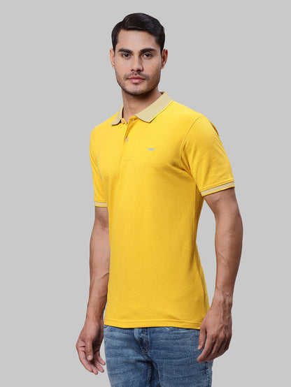 Park Avenue Men Yellow Solid Slim Fit Cotton Blend T-Shirt
