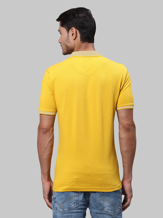 Park Avenue Men Yellow Solid Slim Fit Cotton Blend T-Shirt