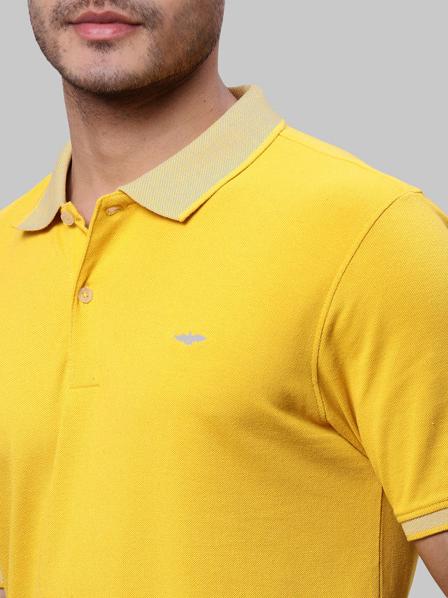 Park Avenue Men Yellow Solid Slim Fit Cotton Blend T-Shirt