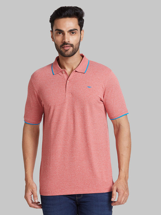 Park Avenue Men Red Solid Slim Fit Cotton Blend T-Shirt