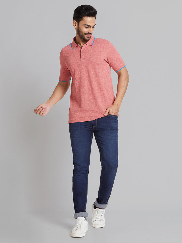Park Avenue Men Red Solid Slim Fit Cotton Blend T-Shirt