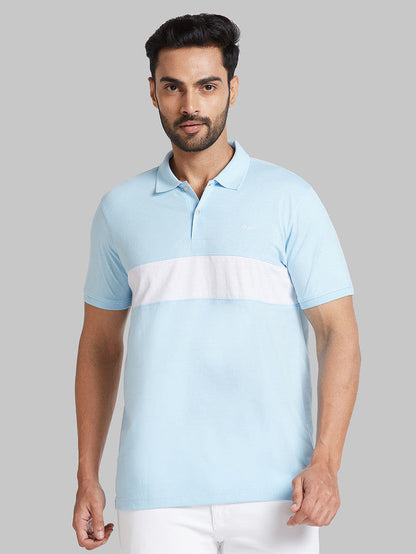 Park Avenue Men Blue Solid Slim Fit Cotton Blend T-Shirt