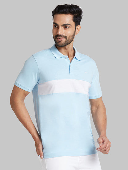 Park Avenue Men Blue Solid Slim Fit Cotton Blend T-Shirt