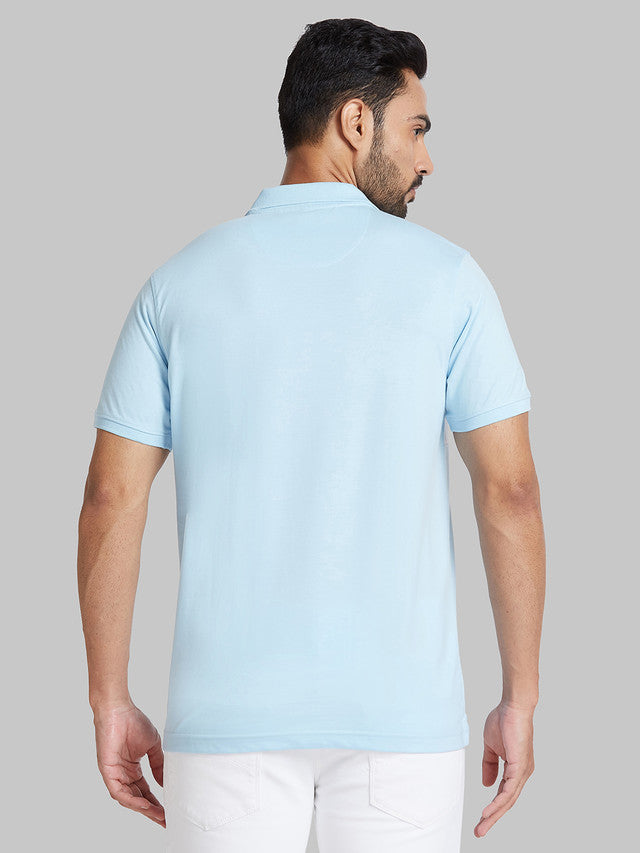 Park Avenue Men Blue Solid Slim Fit Cotton Blend T-Shirt