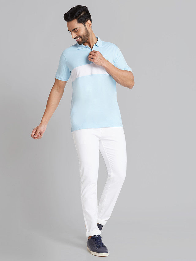 Park Avenue Men Blue Solid Slim Fit Cotton Blend T-Shirt