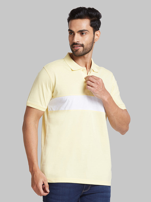 Park Avenue Men Yellow Solid Slim Fit Cotton Blend T-Shirt