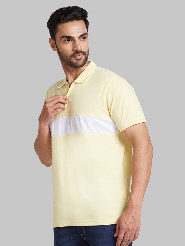 Park Avenue Men Yellow Solid Slim Fit Cotton Blend T-Shirt