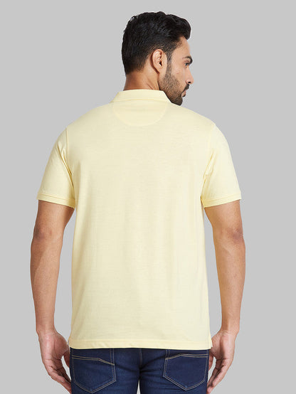 Park Avenue Men Yellow Solid Slim Fit Cotton Blend T-Shirt