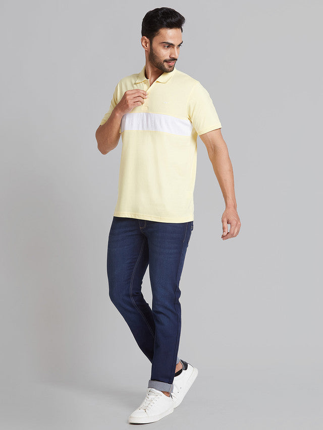 Park Avenue Men Yellow Solid Slim Fit Cotton Blend T-Shirt