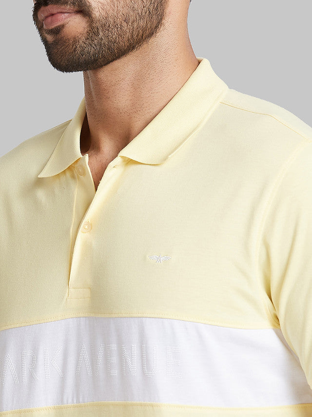 Park Avenue Men Yellow Solid Slim Fit Cotton Blend T-Shirt