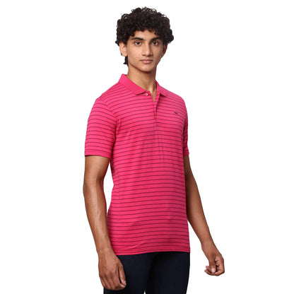 Men Red Slim Fit Print Cotton Polyester Blend Round Neck Collar Polo T-Shirt