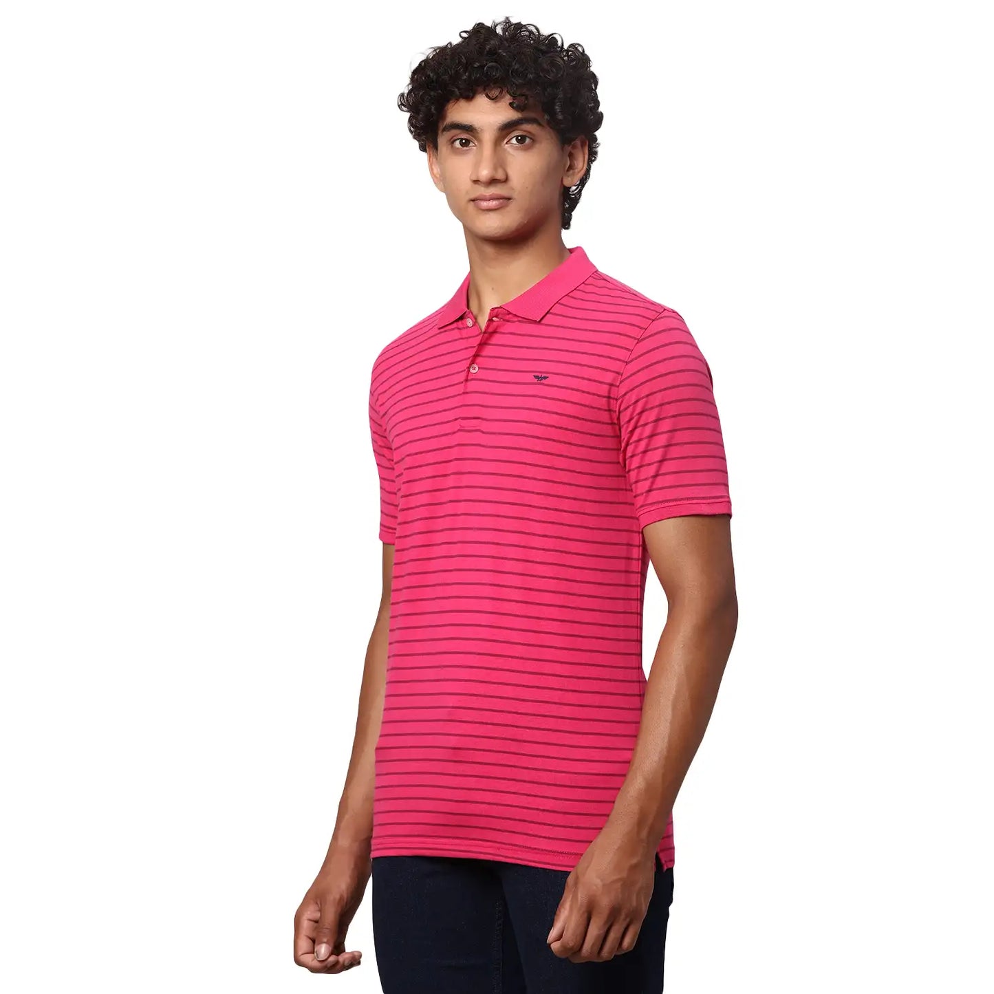 Men Red Slim Fit Print Cotton Polyester Blend Round Neck Collar Polo T-Shirt
